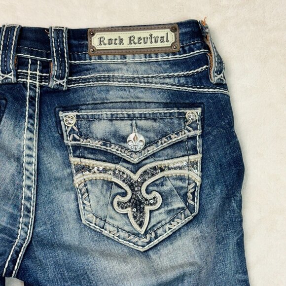 Rock Revival Jeans Skinny Stacey Distressed Low Rise Glittered Women's Size 28 - Picture 13 of 14